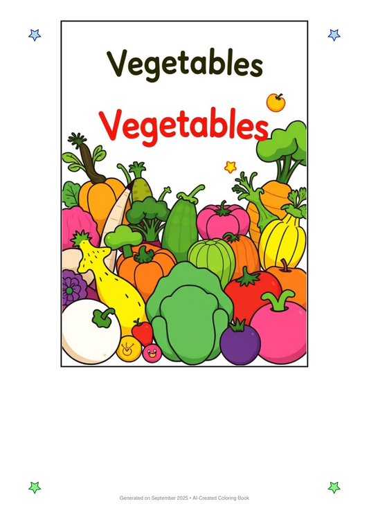 Vegetables Coloring Book 1AF5207B (12 Coloring Pages)